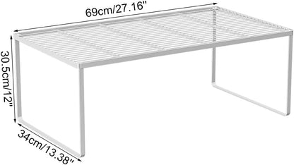 Kitchen Cabinet Storage Shelf Stackable Wire Spice Rack Organizer Heavy Duty Space Saver for Bathroom Bedroom Closet Laundry Room Office Countertop - White, Pack 1