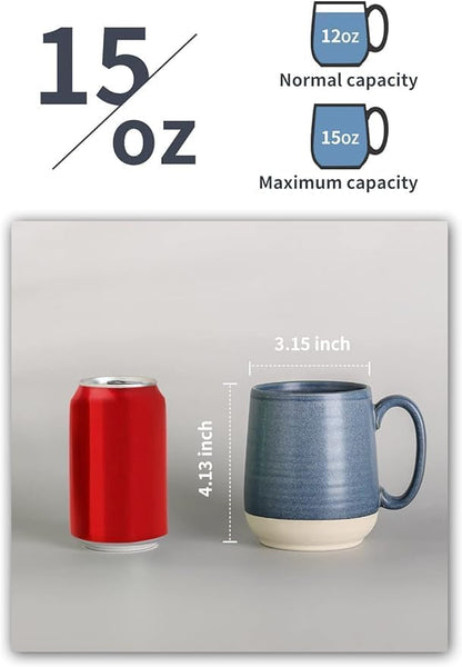 Hasense 15 Ounce Porcelain Coffee Mugs Set of 4 with Large Handle Perfect for Coffee, Tea, Milk, Chocolate and Latte, Unqiue Glaze Ceramic Coffee Cups Set for Man and Woman, Colorful