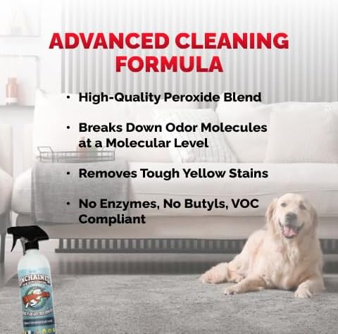 Unchained Pet Urine Stain & Odor Remover Spray – Oxygen-Based Enzyme Cleaner, Professional Strength for Carpets, Concrete, Furniture, Upholstery – 24oz