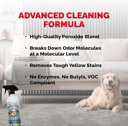 Unchained Pet Urine Stain & Odor Remover Spray – Oxygen-Based Enzyme Cleaner, Professional Strength for Carpets, Concrete, Furniture, Upholstery – 24oz