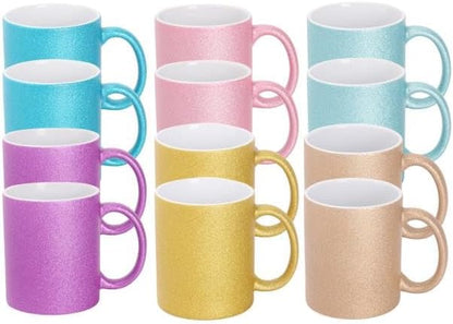 11oz White Ceramic Sublimation Coffee Mug in White Gift Box, 6 Sparkling Mixed Colors, Case of 12