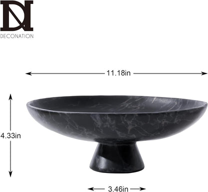 DN DECONATION Black Resin Decorative Bowl for Home Decor, 11.2" Pedestal Kitchen Fruit Bowl/Key Holder/Potpourri for Entryway Table, Coffee Table, Dining Room,Table Centerpiece, Black Decor