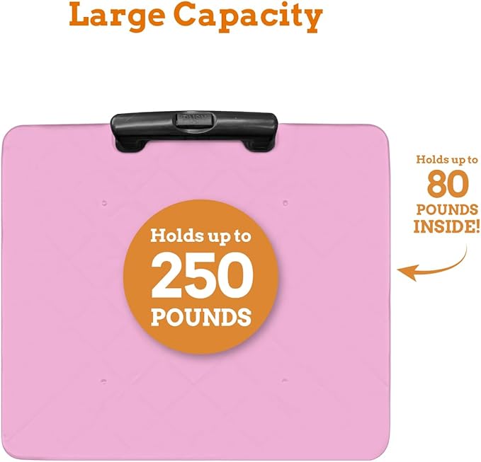 Inspired Living Collapsible Ultra-Slim Pack-N-Roll,2 Wheel Utility Cart w/Lid Used as Seat up to 250 Lbs, Telescopic Handle, Super Strong, for Home,Garden,Shopping,Office,School, Large, Pink & Black