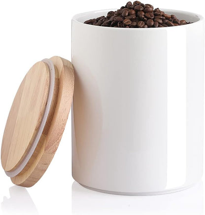 Sweejar Kitchen Canisters Ceramic Food Storage Jar, Stackable Containers with Airtight Seal Wooden Lid for Serving Coffee Bean, Flour, Tea, Cookies and More - 73 Fl Oz(White)
