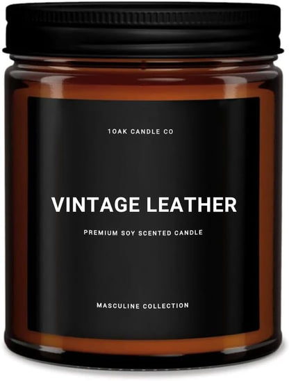 1OAK Scented Candles for Men (Vintage Leather) - Leather Candle- Masculine Decor - Long Burning Premium - Soy Wax (7oz.)