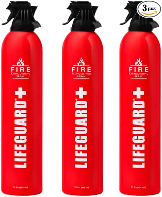LIFEGUARD Aerosol Fire Extinguisher Spray - Non-Toxic, Eco-Friendly Fire Suppressant for Home, Kitchen, Car & Office, Compact, Easy-to-Use Design with 10-Year Shelf Life (Pack of 3)