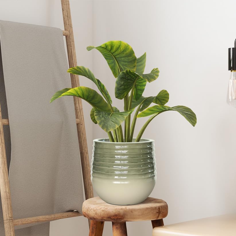 10.8" H Resin Tall Planters for Outdoor Plants, Modern Emerald Round Tapered Plastic Flower Pot for Outdoor and Indoor Plants, Large Plant Pot with Drainage Holes and Rubber Plug for Home Garden Patio