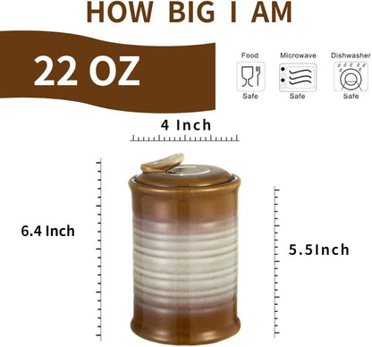 Nihow Ceramic Food Storage Jar: 22 FL OZ Container with Air Tight Ceramic Lid for Coffee/Salt/Peper/Tea/Sugar/Spice - Seal Damp-proof Canisters Sets for The Kitchen - Piece of 1 (Brown)