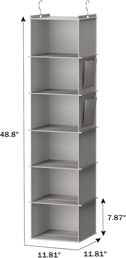 YOUDENOVA Hanging Closet Organizer, 6-Shelf Closet Hanging Storage Shelves, 2 Packs, Light Grey