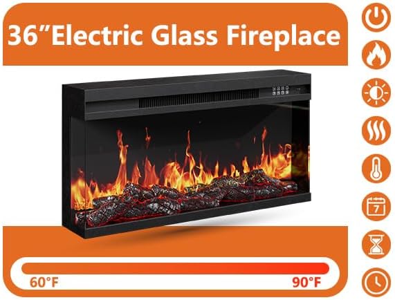 3-Sided Glass Farmhouse Fireplace TV Stand for TVs Up to 100 Inch, Entertainment Center with 36" Electric Fireplace, Oak TV Console with Storage Cabinets for Living Room