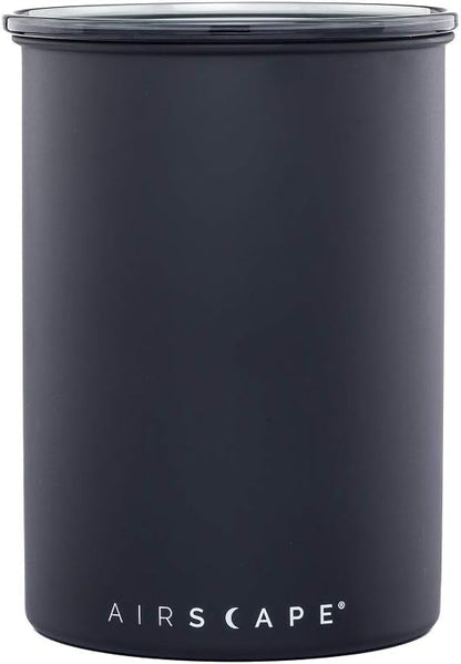 AirScape Planetary Design Stainless Steel Coffee Canister | Food Storage Container | US Patented Inner Plunger Lid REMOVES Excess Oxygen | Don't Buy airtight, Buy AIR-Less | (Medium, Matte Black)