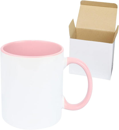11oz White Ceramic Sublimation Coffee Mug in White Gift Box, Pink, Case of 12