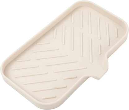 Silicone Bathroom Soap Dishes with Drain Spout-Bathroom and Kitchen Sink Organizer,Sponge Holder,Dish Soap Tray,Perfect for Dispenser,Scrubber,Bottle,Cup on Sink or Counter-Tapioca 9.6"×5.3"