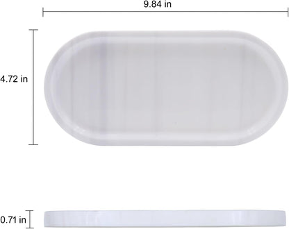 Natural Marble Tray, Oval Vanity Decorative Tray for Bathroom Counter, Countertop Stone Organizer, Catchall Tray for Kitchen, Perfume, Candles, Jewelry Dish Decorative Tray