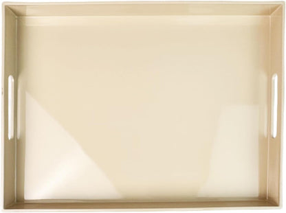 Beige Decorative Tray, Rectangular Large Serving Tray with Handles, Plastic Coffee Table Tray for Ottoman, Living Room, Kitchen Tabletop, 15.7” x 11.8” x1.6”