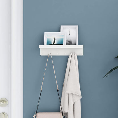 MKO Key Holder for Wall, Mail Organizer and Key Rack Wall Mount with Tray & 6 Hooks for Hallway (White)