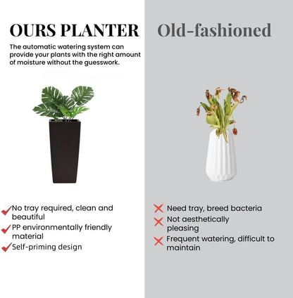 2Pcs 23in High Large Plant Pots Planter-Self-Watering,Modern Planter with Drain Holes,Water Level Monitor,Inner Bucket for Indoor/Outdoor Front Porch Patio,Brown Rattan