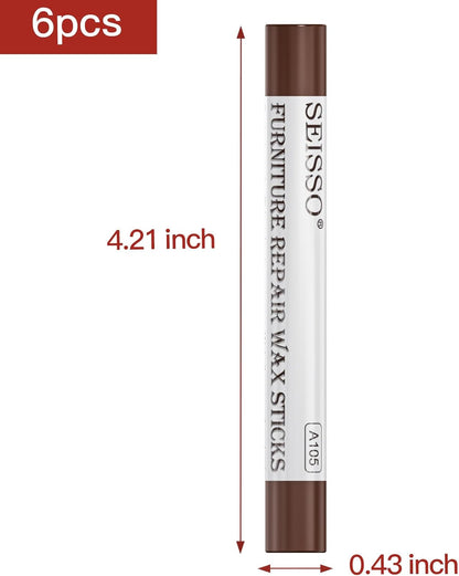SEISSO Furniture Repair Crayon, 6 Pcs - Wood Filler Sticks, Scratch Repair Wax, Furniture Marking Repair - Scratch, Cracks, Hole, Table, Wood Floor, Guitar, Covering, Instrument Fill Sticks-Redoak