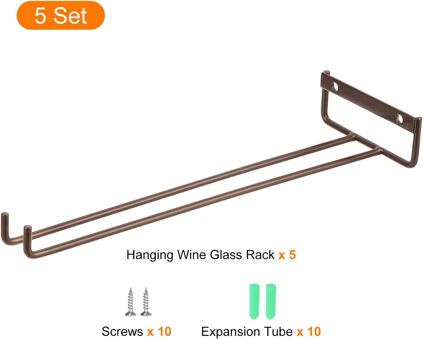 uxcell 5Pcs Wine Glass Rack, 11.81 Inch Iron Wine Glasses Rack Under Cabinet Stemware Rack - Wall Mountable Wine Glass Holder Storage Hanger for Bars Coffee Restaurants Kitchens, Bronze