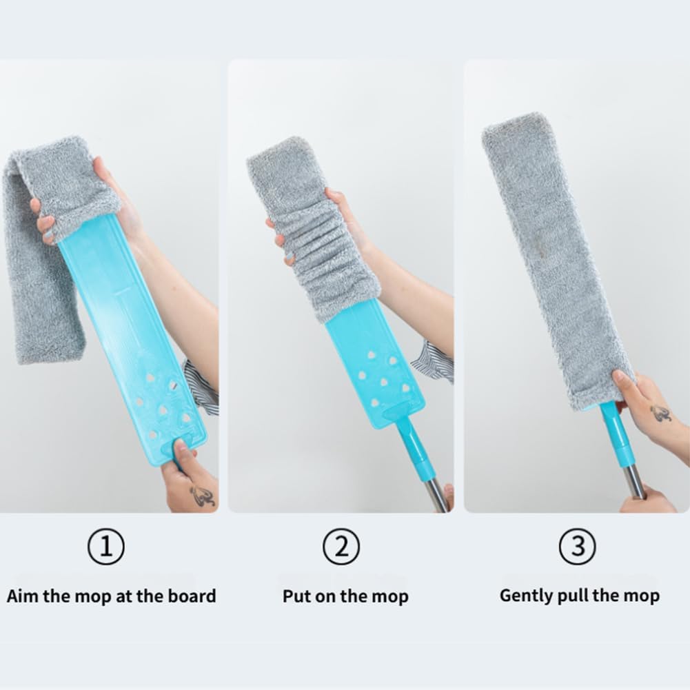Saker Plus Retractable Gap Dust Cleaning Artifact, Saker Plus Flat Duster for Under Furniture, Reusable Washable Bendable Dusting Wand with Microfiber Dusting Cloths (3PCS)