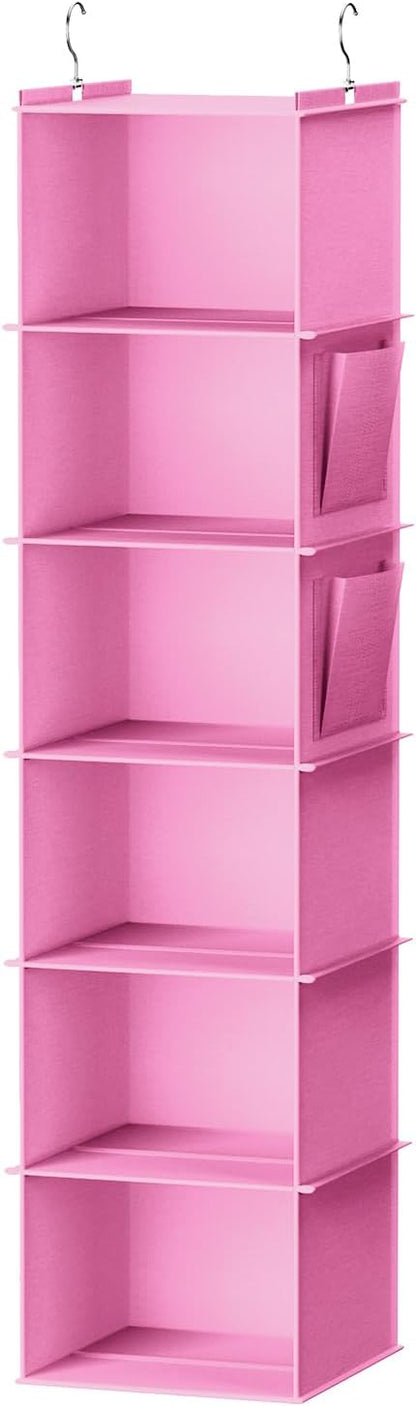 YOUDENOVA Hanging Closet Organizer and Storage, 6-Shelf Closet Hanging Storage Shelves, Light Pink