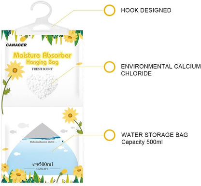 CANAGER Moisture Absorber -12 Pack,Fresh Scent Hanging Humidity Bag,Home,Car, and Closet Dehumidifiers(12.5OZ).