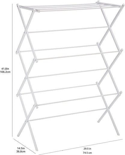 Amazon Basics Foldable Portable Laundry Rack for Air Drying Clothing, Indoor Outdoor Use - 14.5" D x 29.5" W x 41.8" H, White