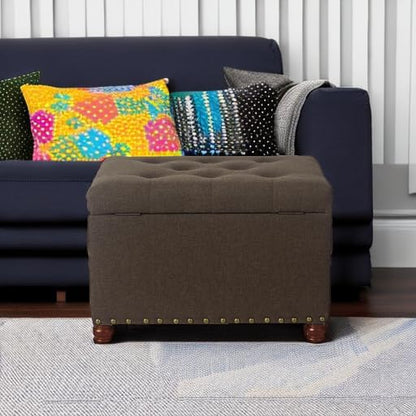 Joveco Storage Ottoman Linen Tufted Bench, Rectangular Footrest Footstool Coffee Table Seat for Living Room Bedroom, Coffee