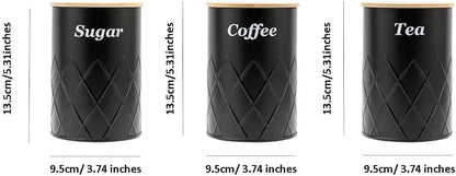 Black Canister Sets for Kitchen Counter,Tea coffee canisters,sugar container,3 Canisters,900ML/30.43OZ