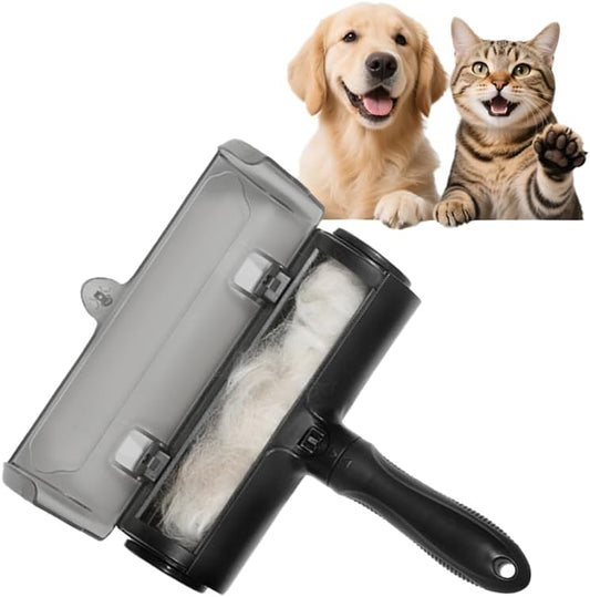 KIRLI Pet Hair Roller, Fur Remover Tool with Built-in Fur bin, Reusable Lint Roller for Pet Hair, Multi-Surface Furniture Clothing, Couch, Carpet, Bedding Cat and Dog Hair Remover (Black)