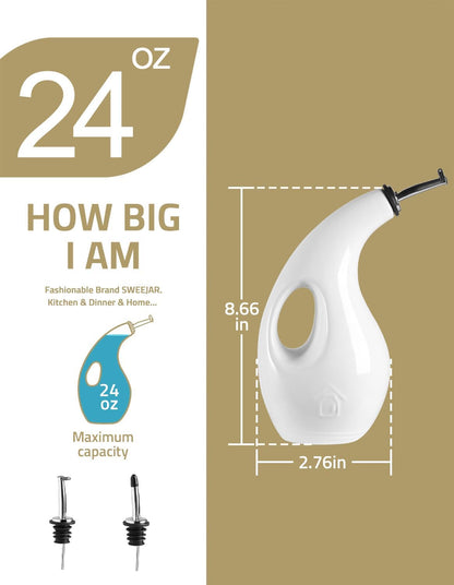 Sweejar Ceramic Olive Oil Dispenser Bottle,24 Oz Opaque Cruet Protects EVOO Oil to Reduce Oxidation, Suitable for Storage Vinegar, Coffee Syrups, Liquids (Beige)