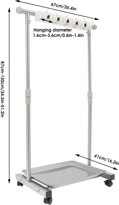 Broom Mop Holder, Movable Put Wet Mops Broom Floor Standing Cleaning Tool Rack 6 Hook and 5 Slots, Stainless Steel Cleaning Supplies Organizer for Home Schools Hospitals Factories Hotels Restaurant