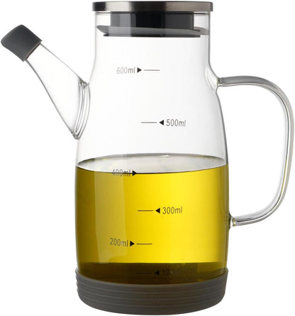 Large Glass Oil Dispenser Bottle for Kitchen Cooking Recipiente Para Aceite De Cocina Olive Oil Vinegar Dispenser Cruet Stainless Steel Lid No Drip Liquid Container (Clear, 20oz / 600ml)