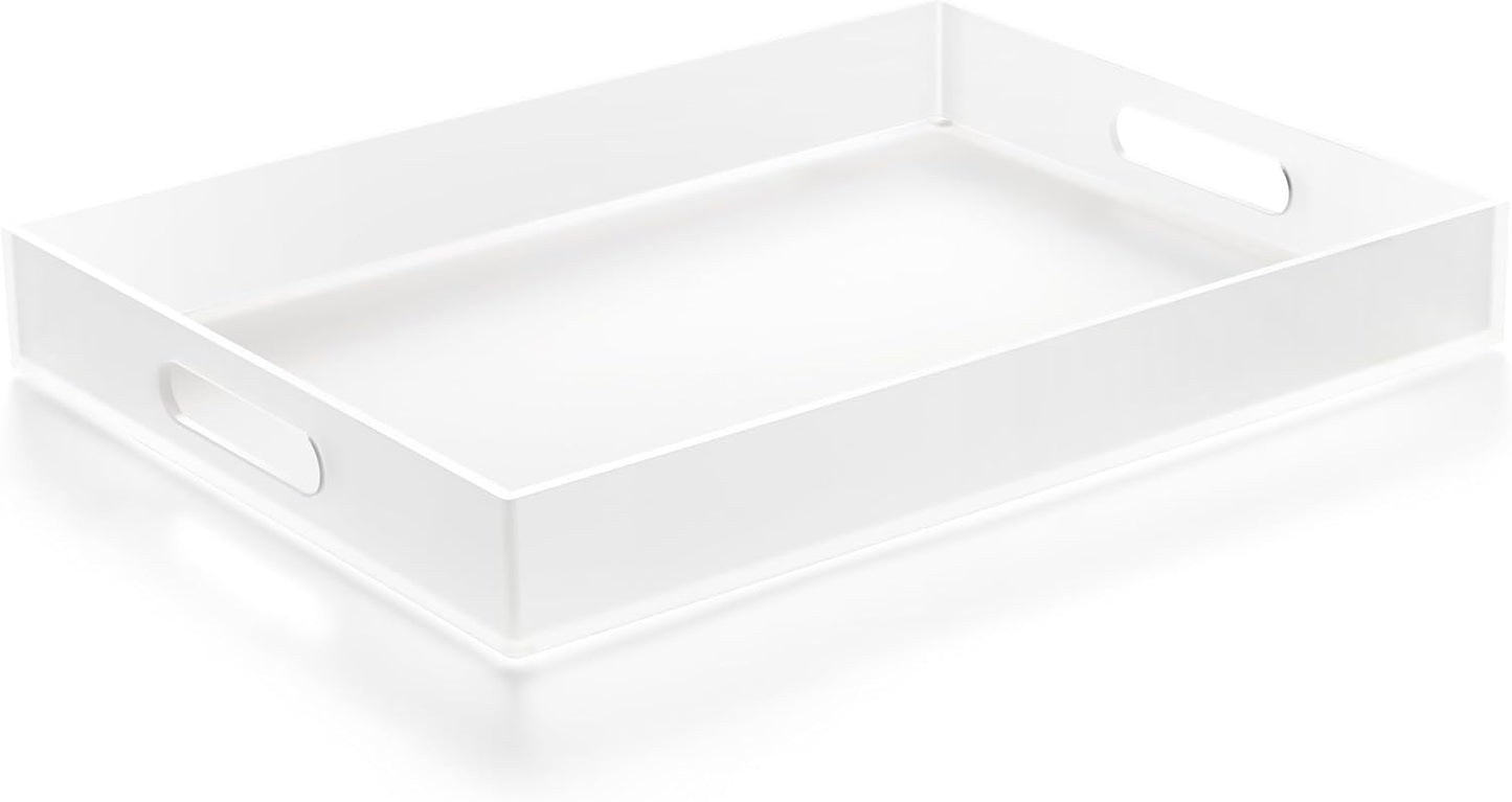 Large Acrylic Serving Tray Decorative Ottoman Coffee Table Vanity Tray Tea Fruit Platter Snack Appetizer Dessert Drink with Handles for Bar Kitchen Party, Frosted
