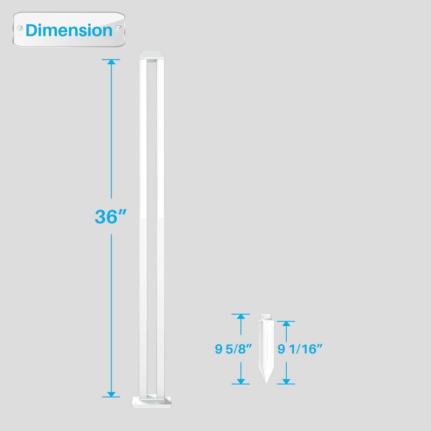 Patio Vinyl Picket Fence Post Kit 36" High for Straight PVC Decorative Fence, Installed in Muddy Floor & Cement Ground, White Fence Column Accessories for Outdoor Front Yard Garden Dog Fence Panel