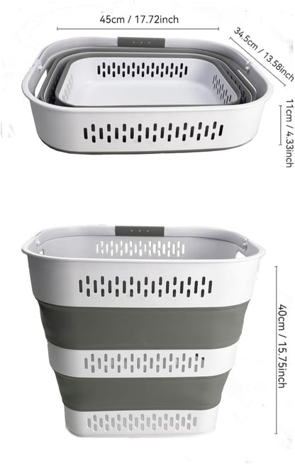 SAMMART 40L (10.5 Gallon) Collapsible Plastic Laundry Basket with Handles - Foldable Pop Up Storage Container/Organizer - Portable Laundry Hamper - Space Saving (1, White/Grey)