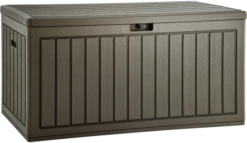 YITAHOME 90 Gallon Large Deck Box, Double-Wall Resin Outdoor Storage Boxes, Deck Storage for Patio Furniture, Cushions, Pool Float, Garden Tools, Lockable & Waterproof (Light Brown)