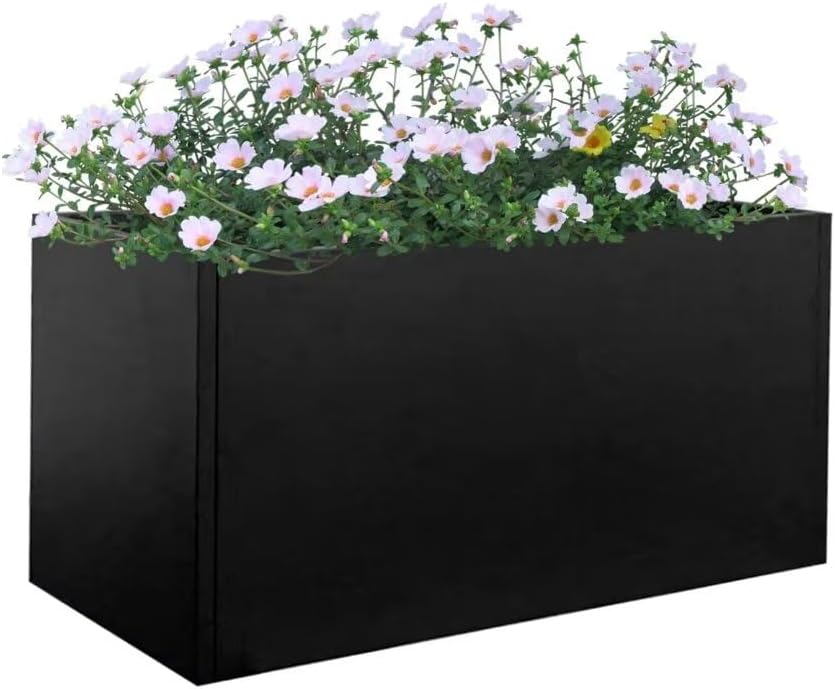 Black Planter Box Galvanized Steel Metal Planter Rectangular Indoor Large Outdoor Planters Steel Metallic Heavy Flower Pot 36In x 12In x 16In Commercial Residential for Patio, Deck, Backyard, Garden