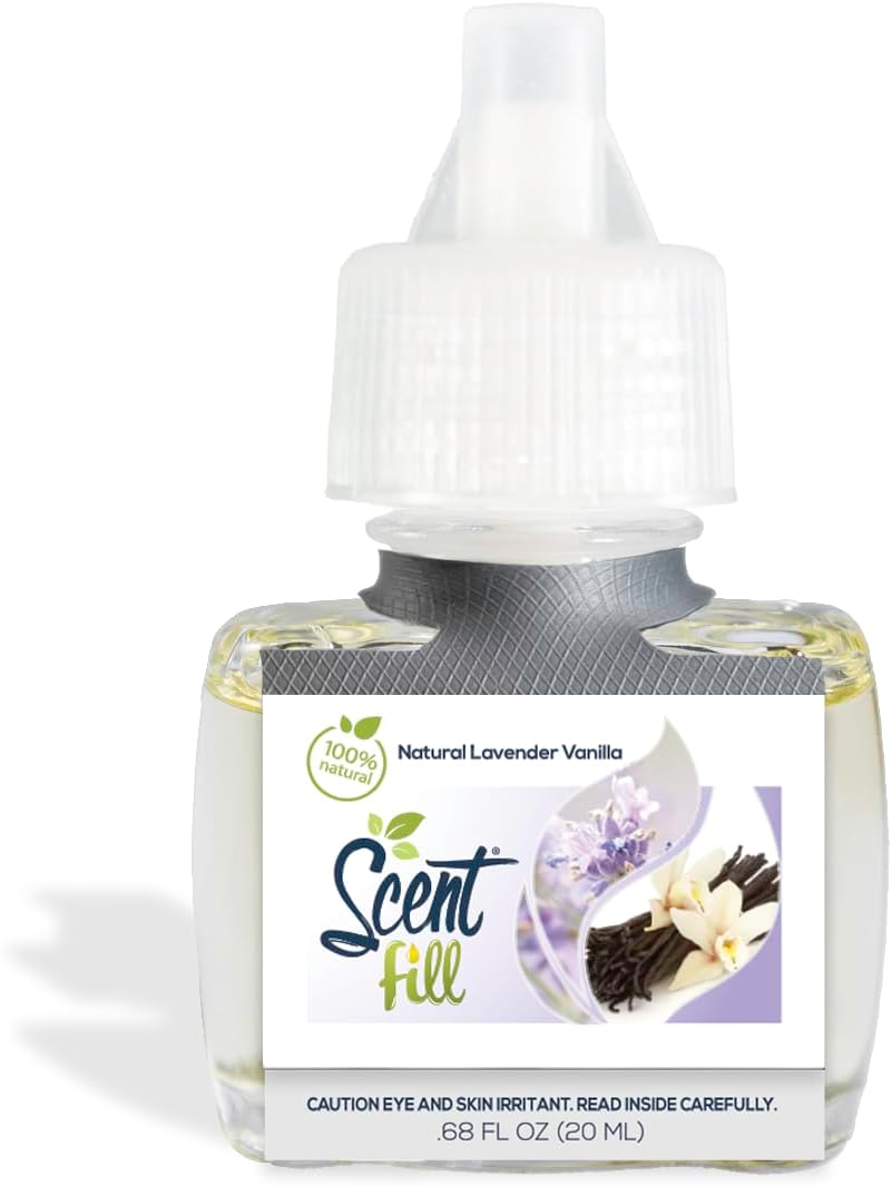 Scent Fill 100% Natural Lavender Vanilla Plug in Air Freshener, Scented Oil Refills, 2 Refills + Diffuser