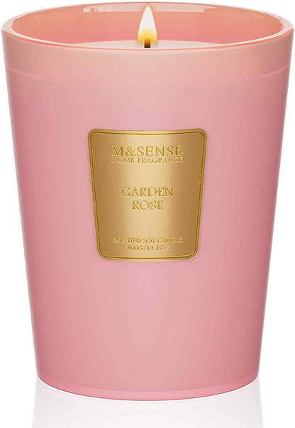 M&SENSE Garden Rose Scented Natural Soy Wax Candle, 14.1oz 60 Hours Long Lasting Slow Burning Candles for Home Decor, Aromatherapy Candle for Stress Relief