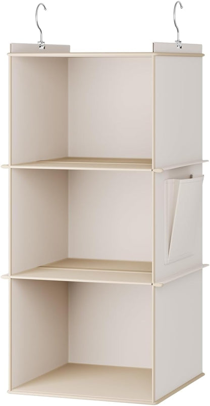 YOUDENOVA Hanging Closet Organizer, 3-Shelf Closet Hanging Storage Shelves, Beige
