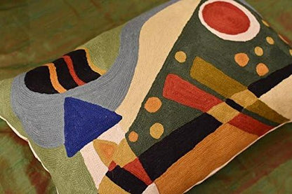 Lumbar Kandinsky Pillow Cover | Green Abstract Pillows | Modern Chair Cushion | Farmhouse Cushions | Handmade Wool Size 14x20