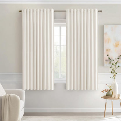 MIULEE Ivory Back Tab Blackout Curtains 63 Inch Length 2 Panels Set for Living Room Bedroom Privacy, Rod Pocket/Pinch Pleat Thermal Insulated Room Darkening Pleated Light Blocking Drapes