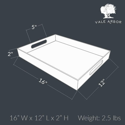 White Acrylic Serving Tray for Vanity, Bathroom, Outdoor, Food and Décor with Handles (Rectangle, Small)
