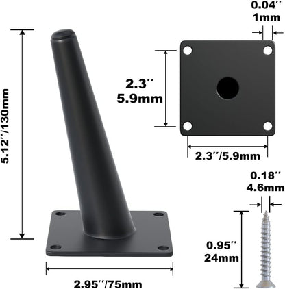 4PCS 5 Inch Matte Black Tapered Angled Legs for Furniture, Metal Mid Century Mordern Feet, Heavy Duty Slanted Stand Legs Kit for Couch, Coffee Table, Desk, Dresser, Sofa, Chair
