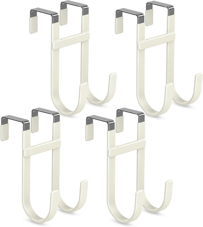 FYY Over The Door Hooks - 4 Pack Heavy Duty Dual-Hook Organizer Hanger with Non-Slip Rubber for Towels, Clothes, Hats & Bags Use in Bathroom, Bedroom, Kitchen - Fits Interior Doors Up to 1 3/8" Beige