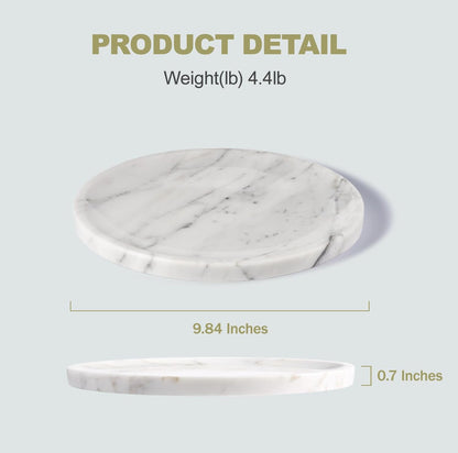 Natural Marble Round Tray - Luxury Decorative Serving Tray for Coffee Table, Bathroom Vanity, Dresser & Kitchen Countertop - Stone Organizer for Jewelry, Perfume, Candle, Home Decor -Arabescato