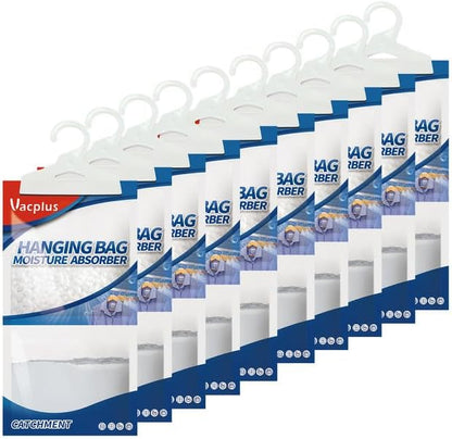 Vacplus Moisture Absorbers Packets, Fragrance Free 10 Pack, Humidity Packs, Dessicant Packets, Hanging Closet Dehumidifier Bags, Odor Eliminator for Bathroom 9.8OZ