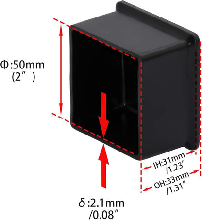 Flyshop Flexible Anti-Scratch PVC Patio Chair Table Leg Caps Tips Floor Protectors Square Furniture Covers, 20pcs, Black, 50 mm x 50 mm, 2" x 2"