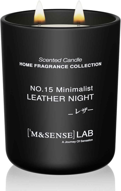 M&SENSE Natural Soy Candle| Leather Night | 16.6 oz, 95H Burn | Minimalist Scented Candle for Relaxation, Gifting, Home Décor | for Bedroom, Office, Party Large